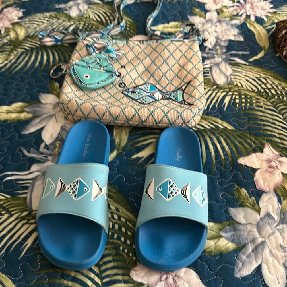 Vera Bradley fish crossbody, coin purse/key ring, beach shoes size S (5-6)